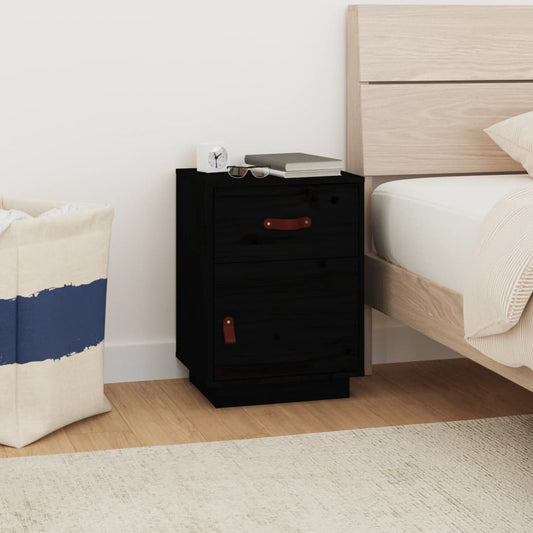Bedside Table Black 40x34x55 cm Solid Pine