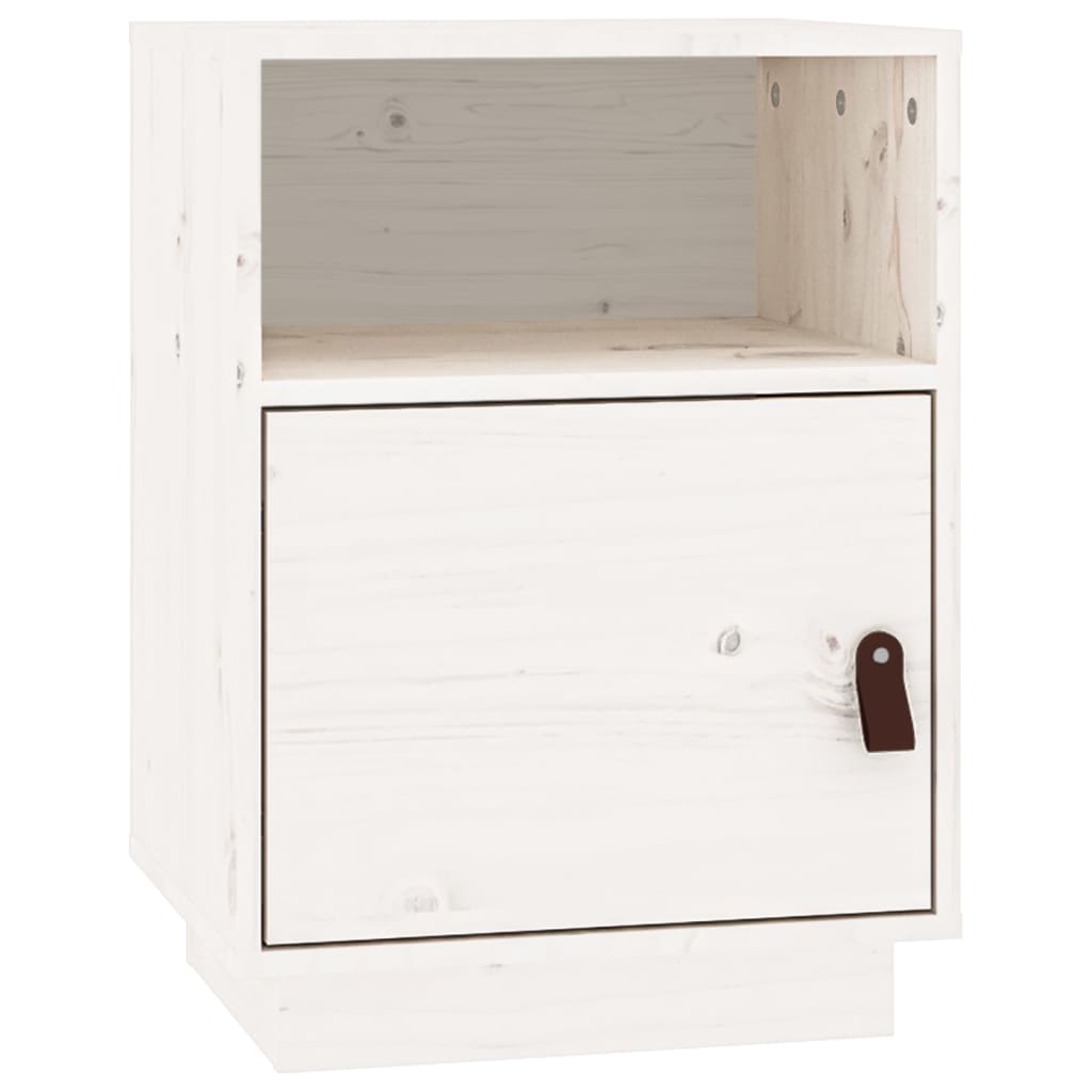 Table de chevet blanche 40x34x55 cm en bois de pin massif