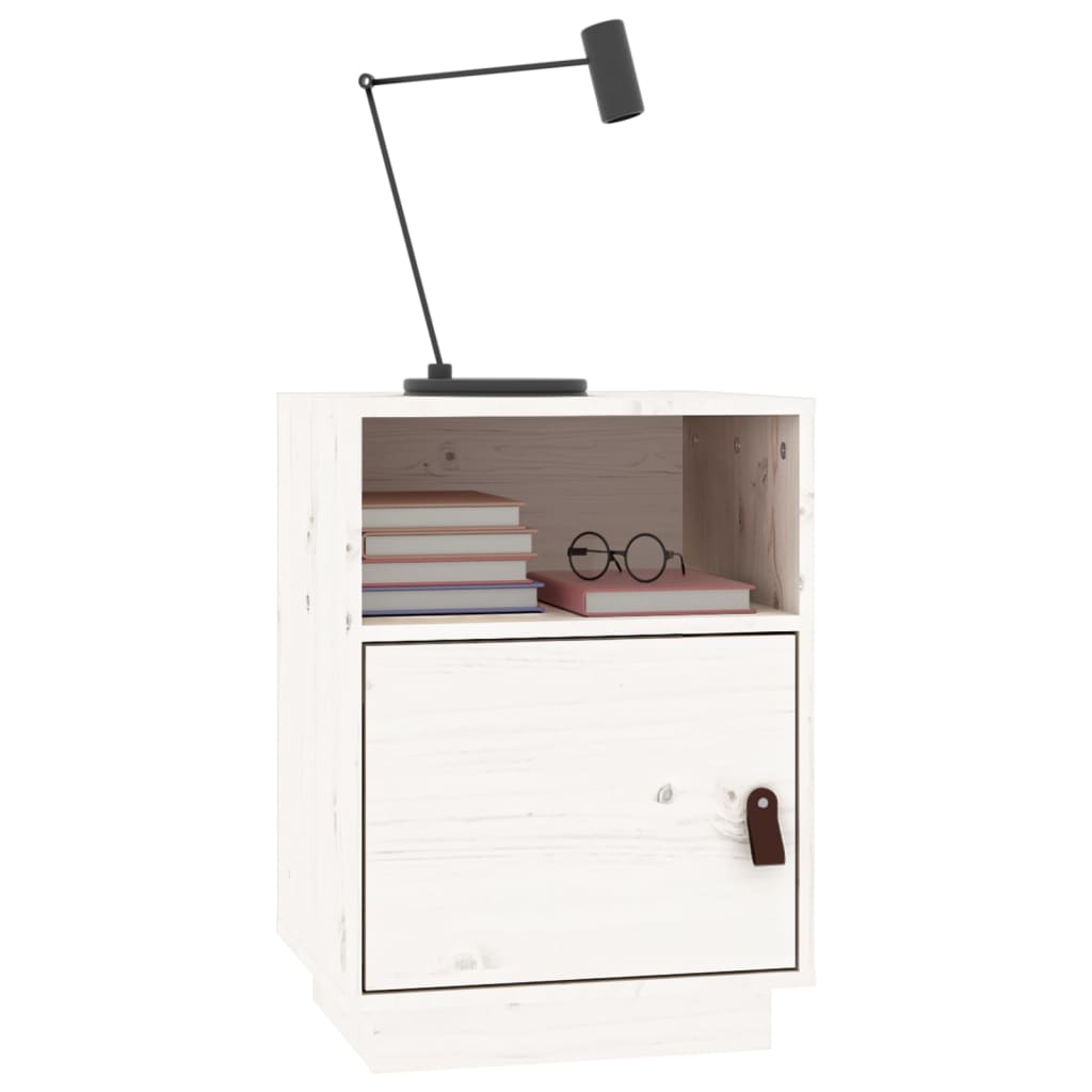 Table de chevet blanche 40x34x55 cm en bois de pin massif