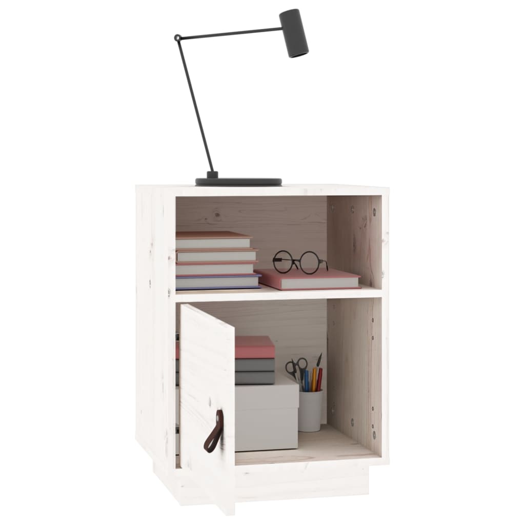 Table de chevet blanche 40x34x55 cm en bois de pin massif