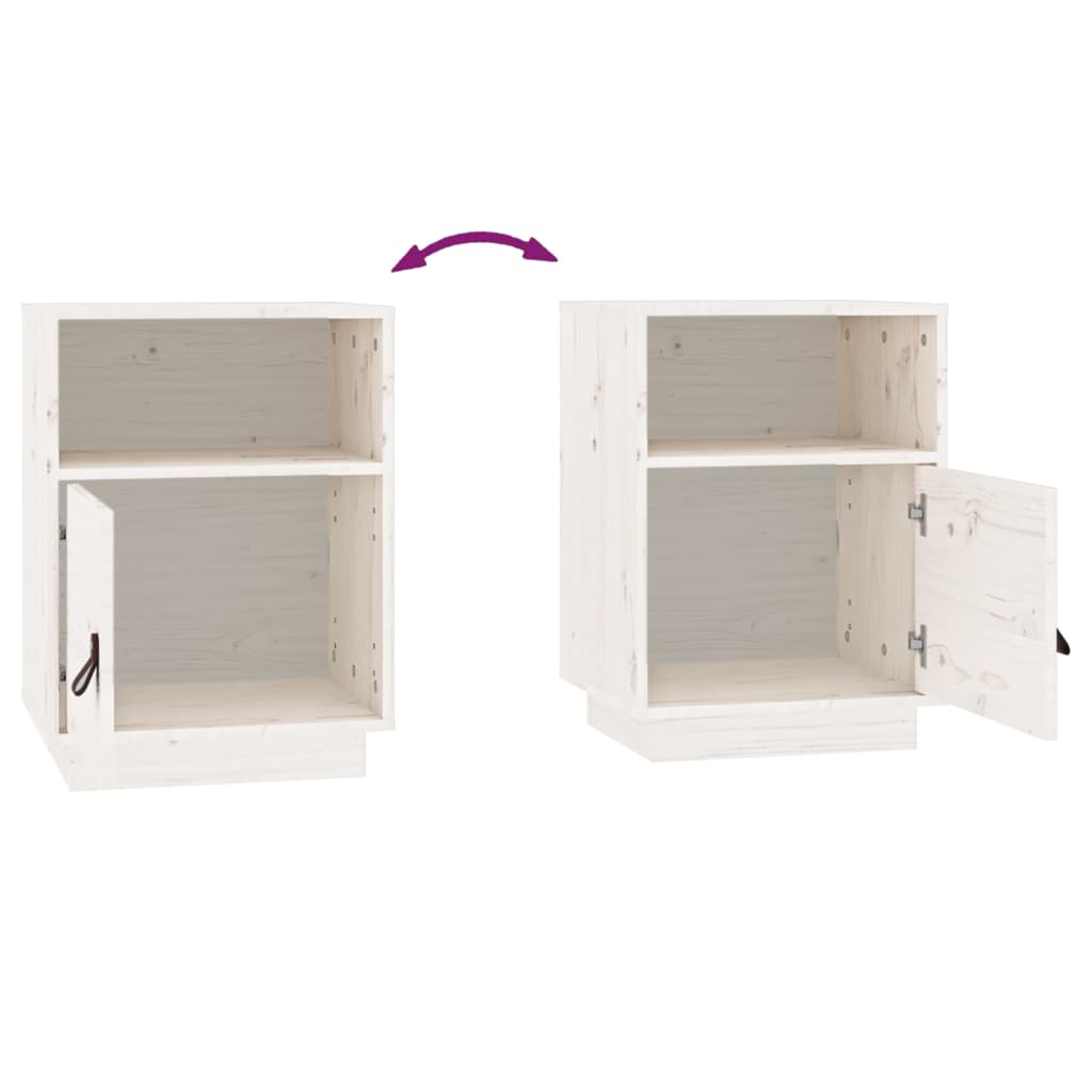 Table de chevet blanche 40x34x55 cm en bois de pin massif