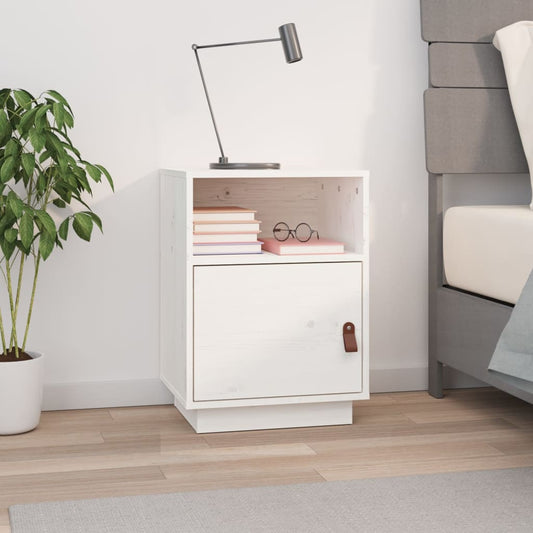 Table de chevet blanche 40x34x55 cm en bois de pin massif