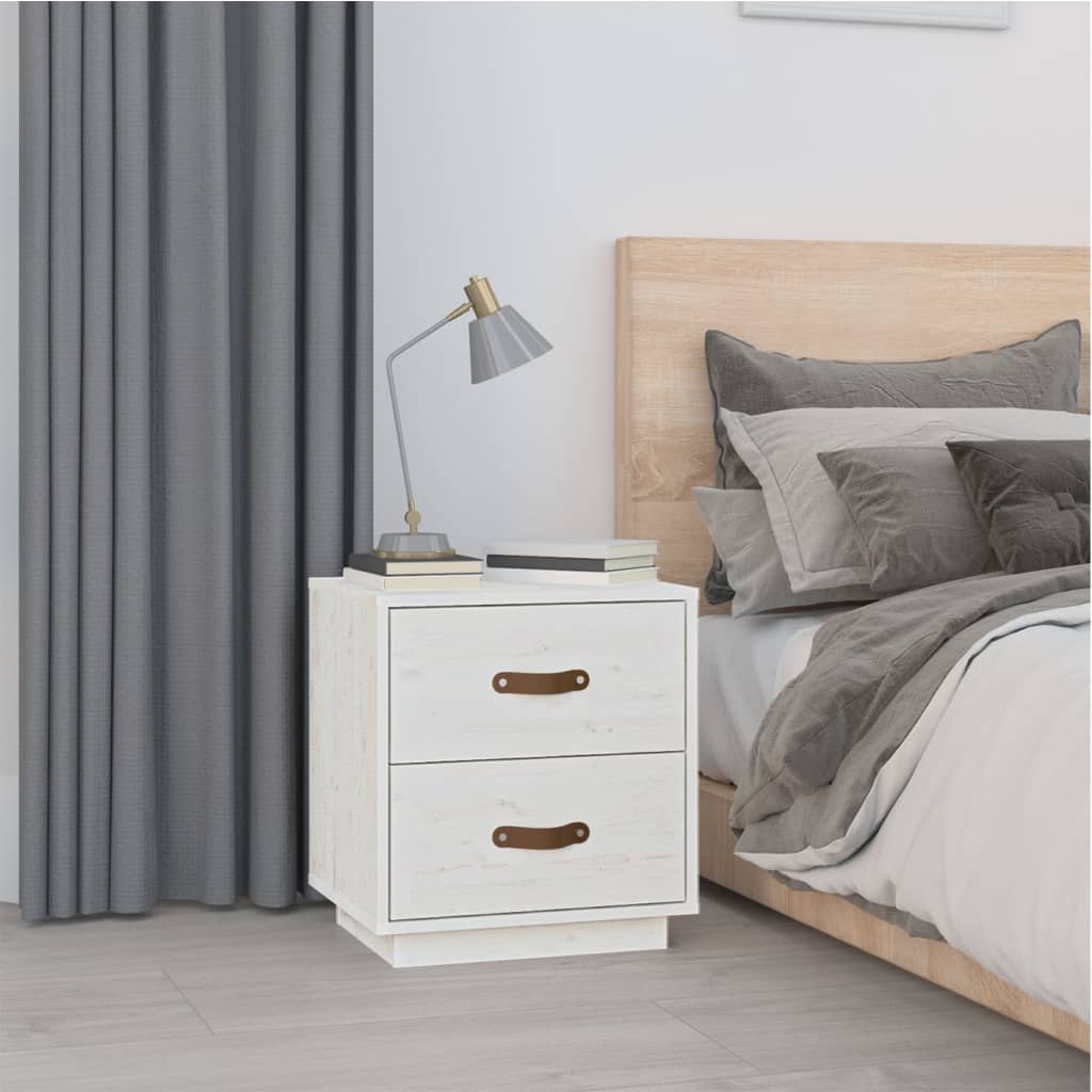 Bedside Table White 40x34x45 cm Solid Pine