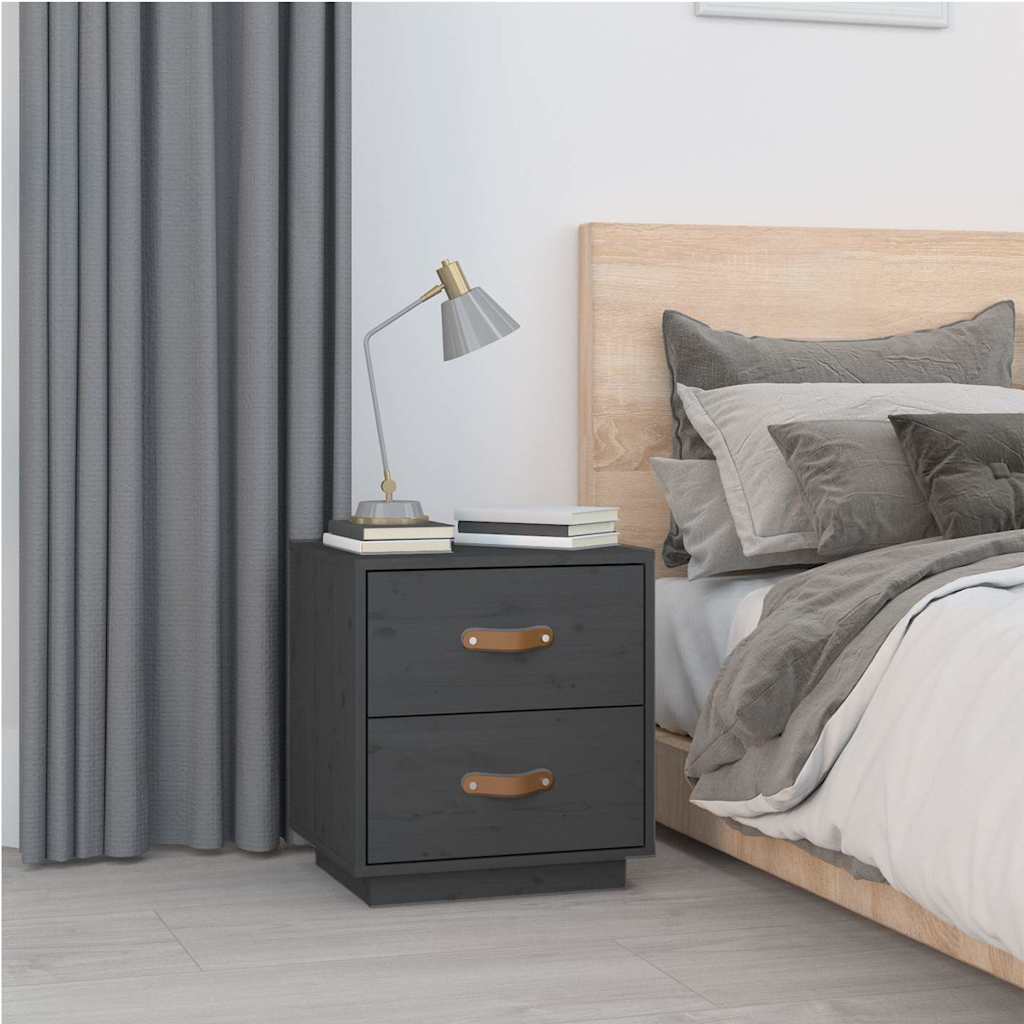 Nachttische 2 Stk. Grau 40x34x45 cm Massivholz Kiefer