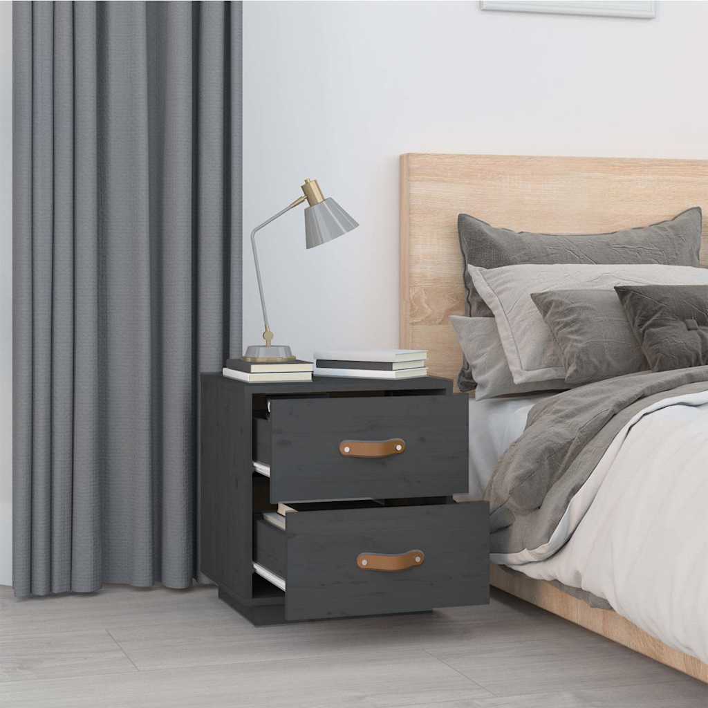 Nachttische 2 Stk. Grau 40x34x45 cm Massivholz Kiefer