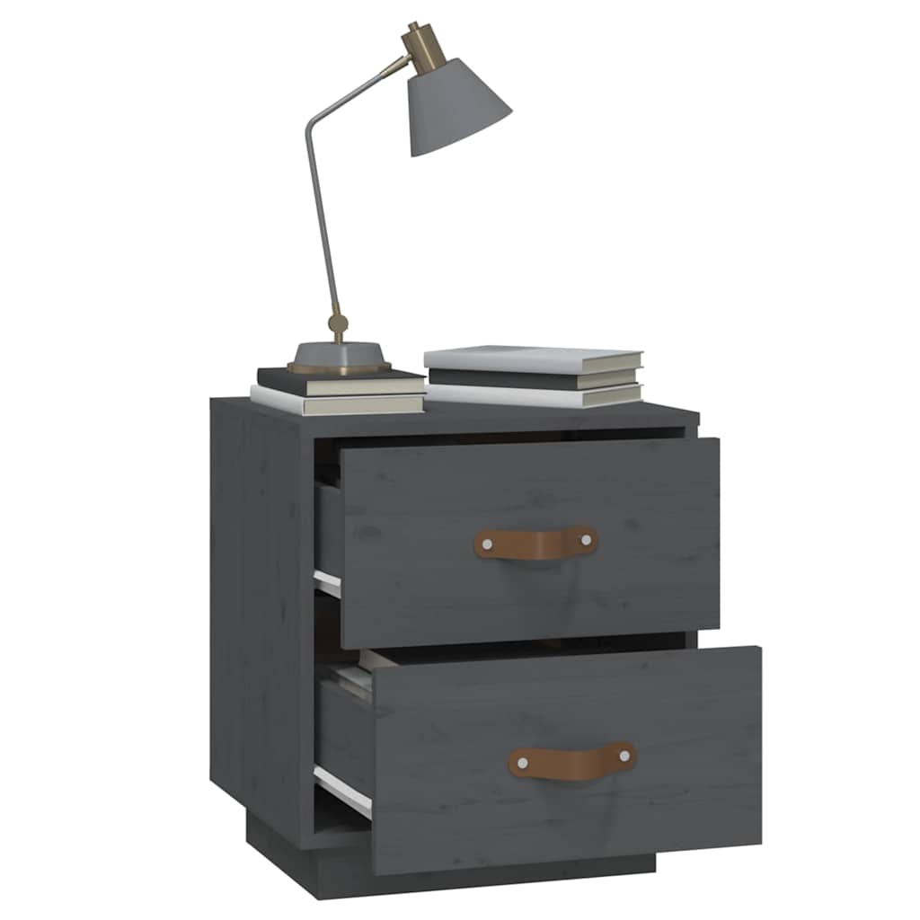 Nachttische 2 Stk. Grau 40x34x45 cm Massivholz Kiefer