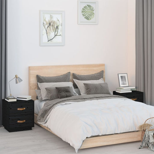 Tables de chevet 2 pcs. Noir 40x34x45 cm en bois de pin massif