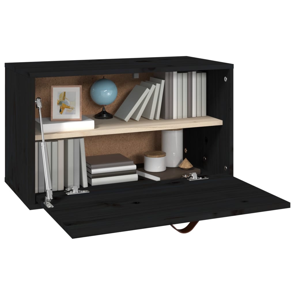 Wandschrank Schwarz 60x30x35 cm Massivholz Kiefer