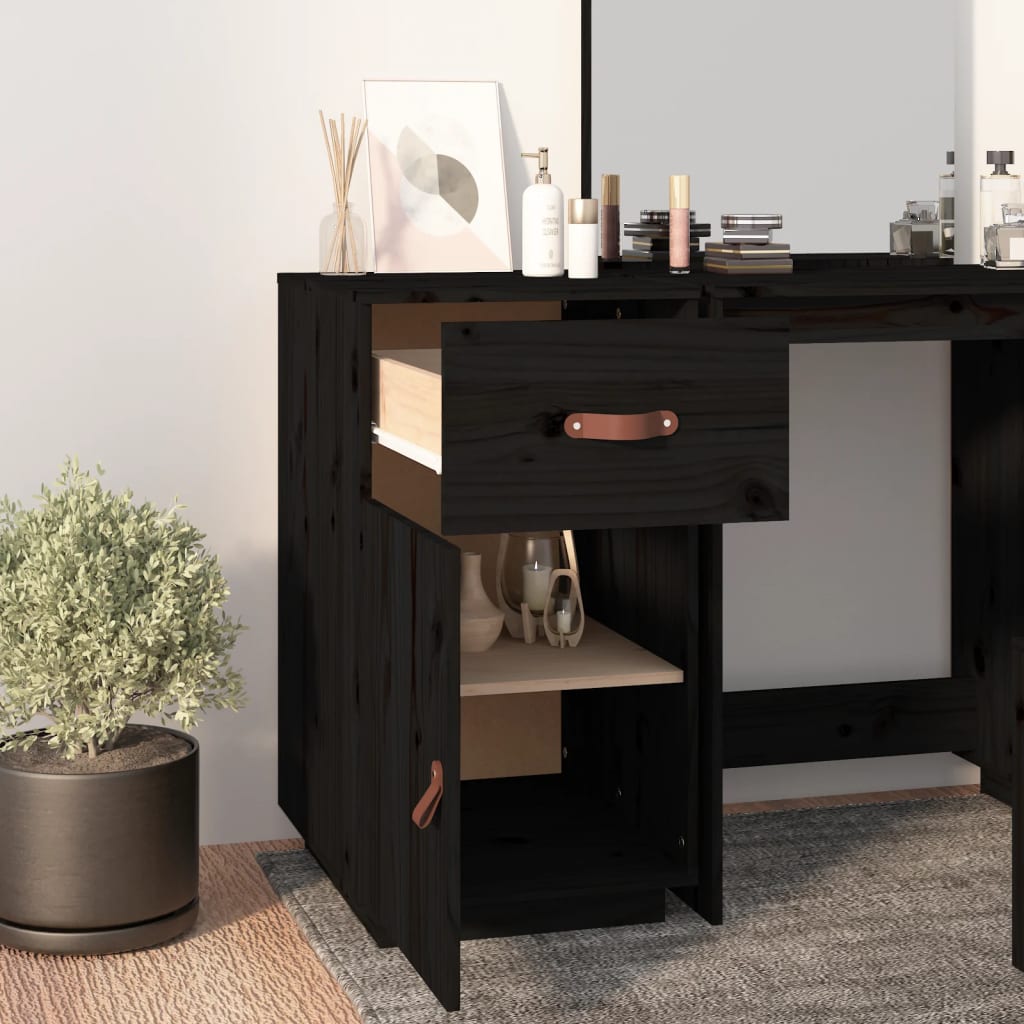 Meuble de bureau noir 40x50x75 cm en bois de pin massif