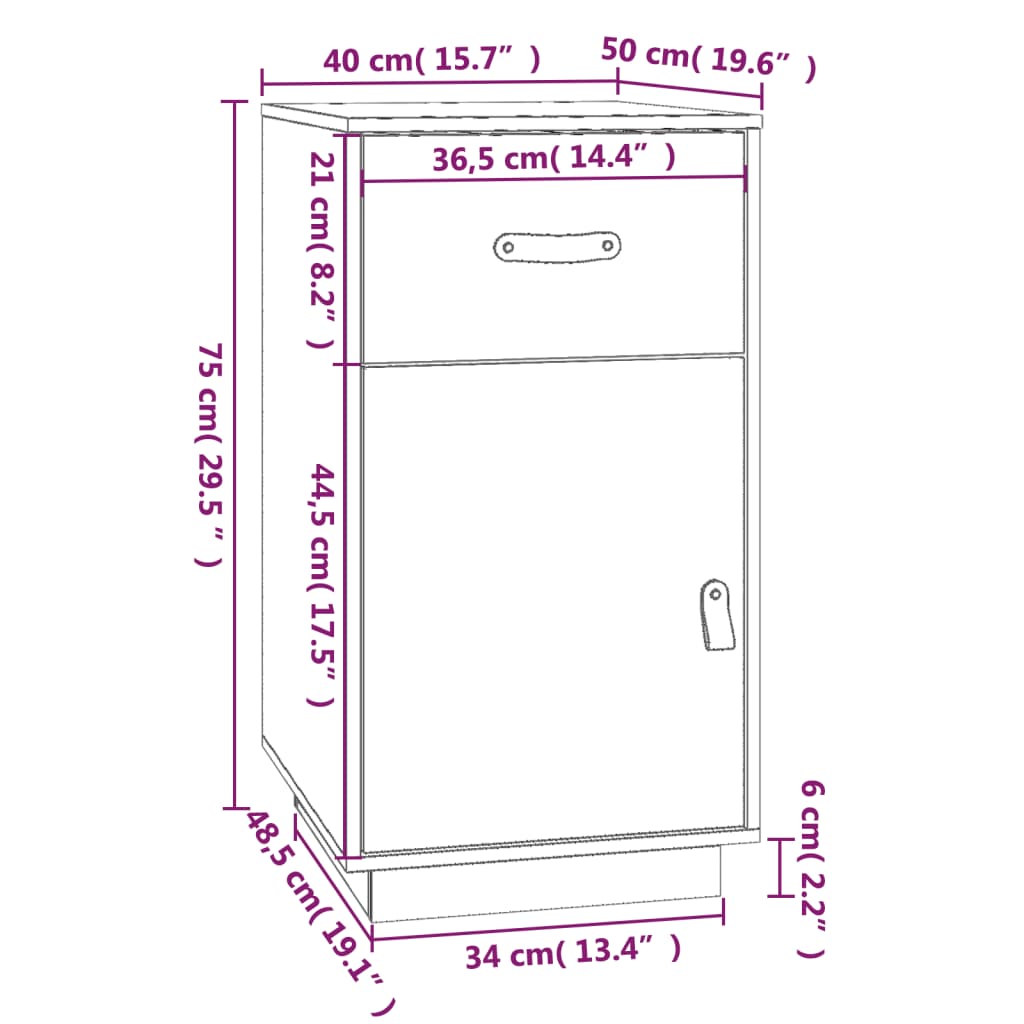 Meuble de bureau noir 40x50x75 cm en bois de pin massif