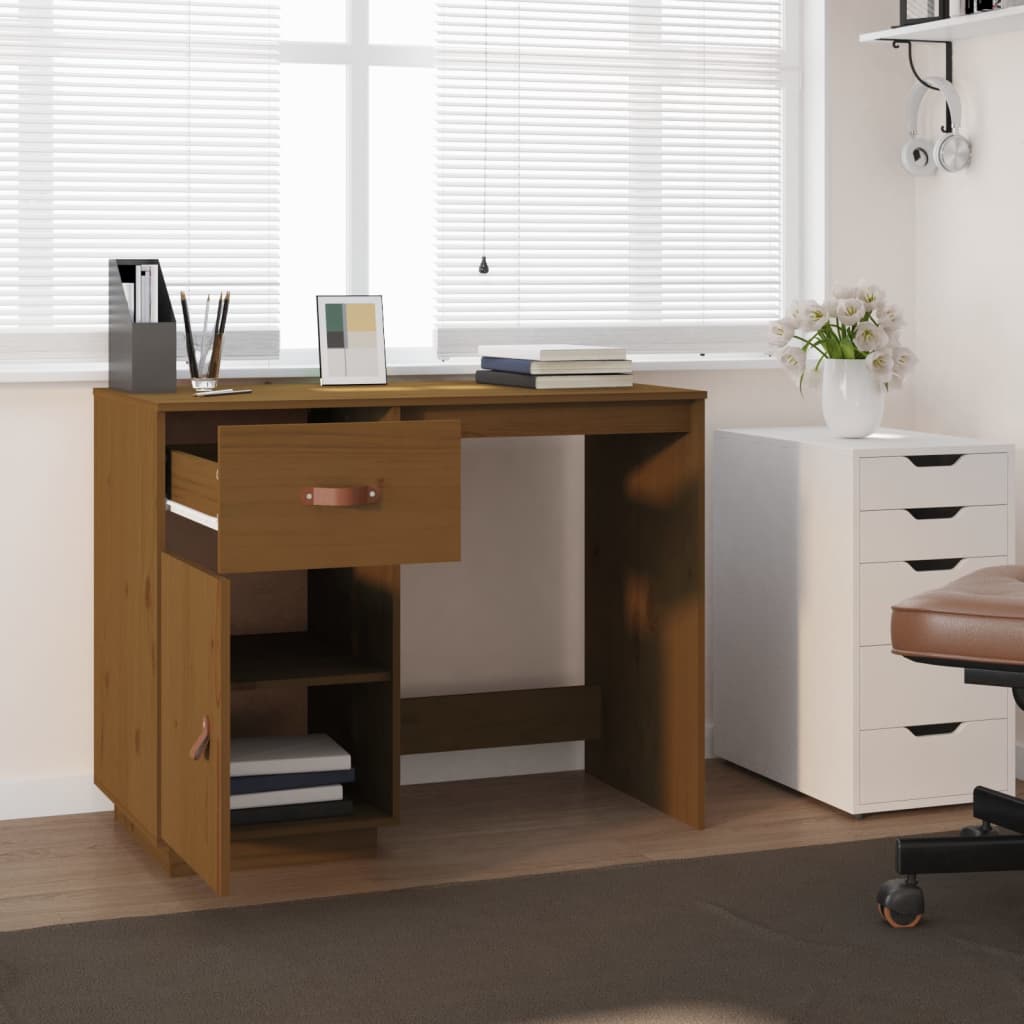 Bureau marron miel 95x50x75cm bois de pin massif