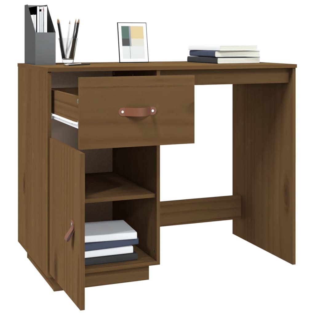 Bureau marron miel 95x50x75cm bois de pin massif