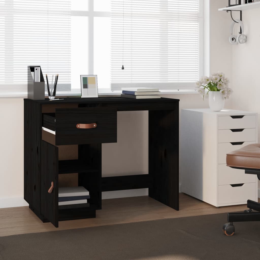 Bureau noir 95x50x75cm bois de pin massif