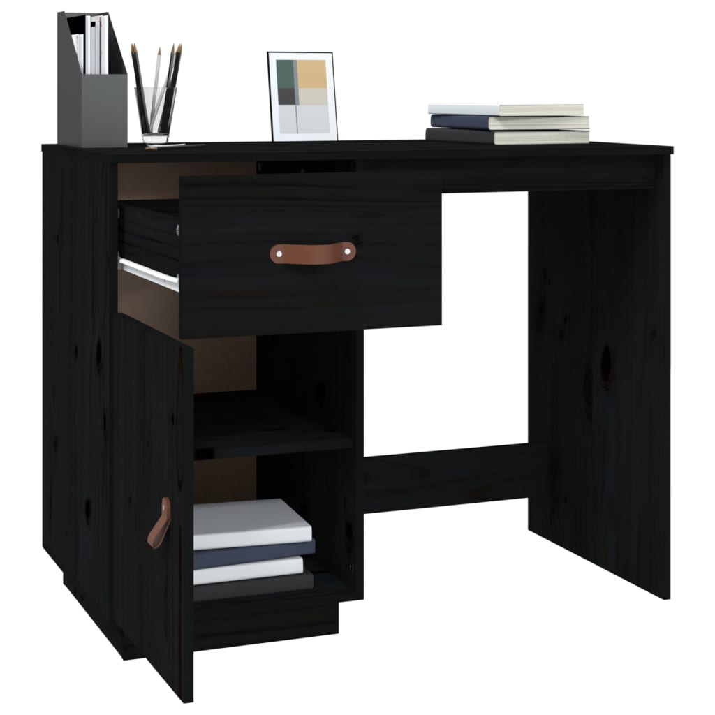 Bureau noir 95x50x75cm bois de pin massif