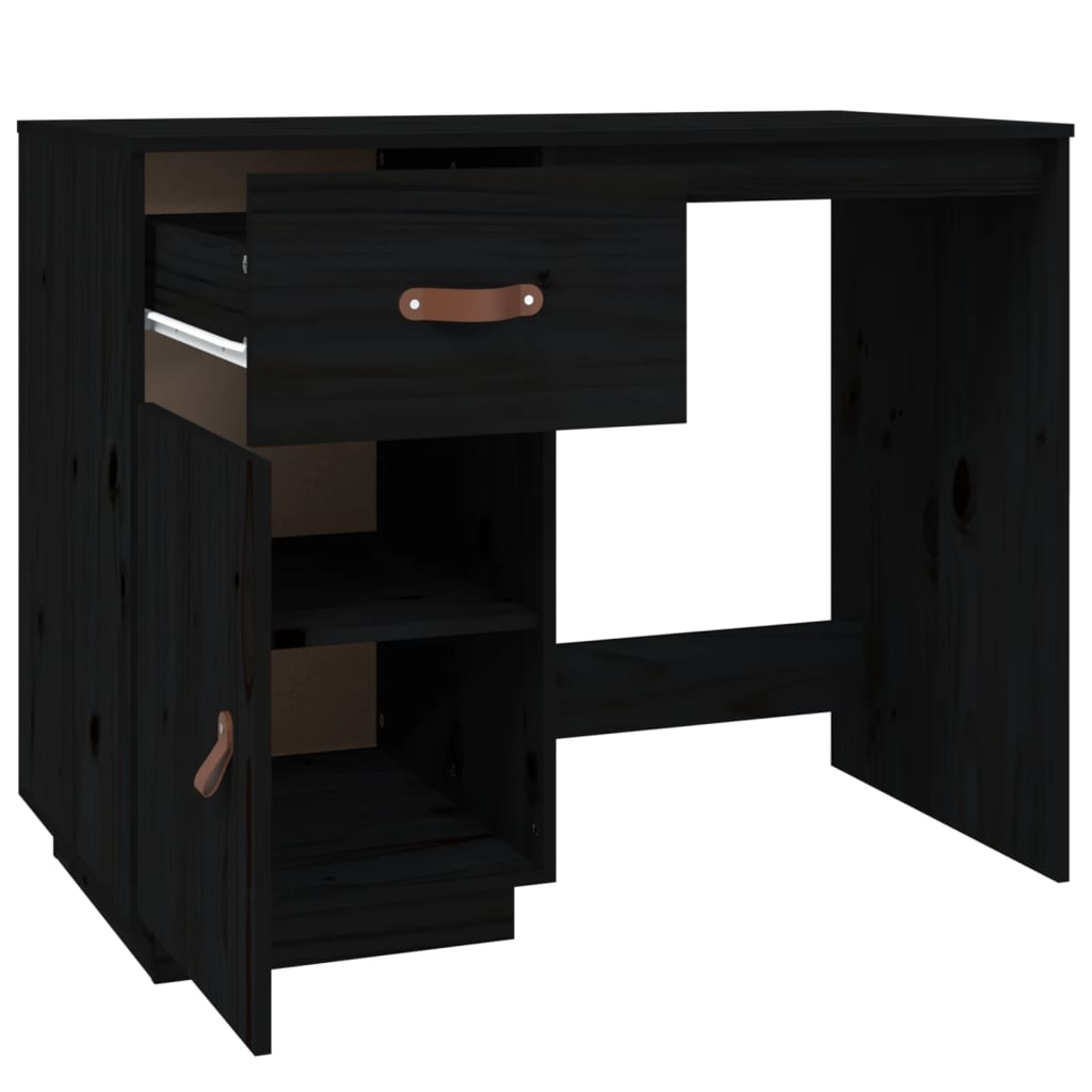 Bureau noir 95x50x75cm bois de pin massif