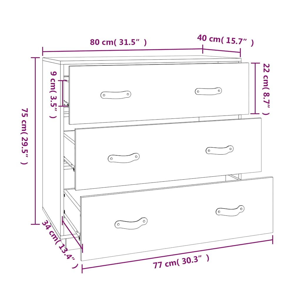 Sideboard Grau 80x40x75 cm Massivholz Kiefer