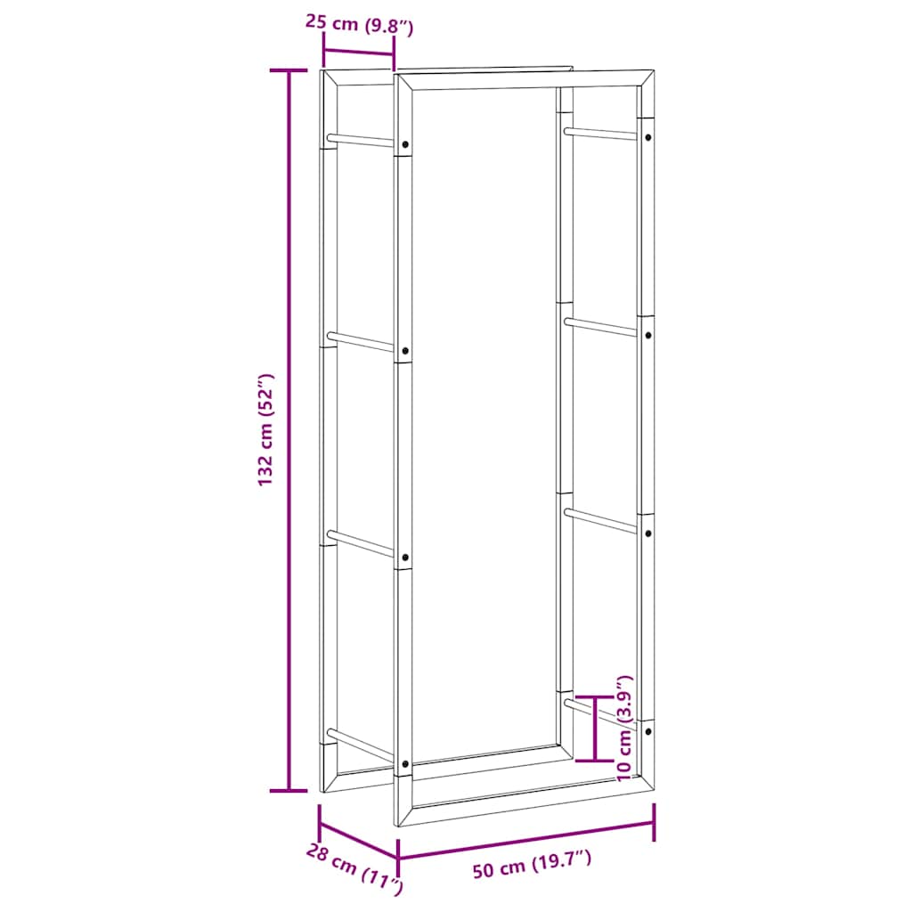 Brennholzregal Mattschwarz 50x28x132 cm Stahl