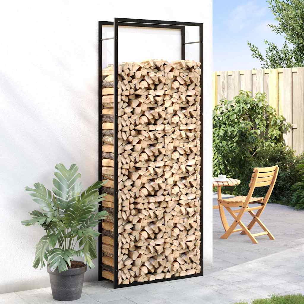 Brennholzregal Mattschwarz 80 x 28 x 222 cm Stahl