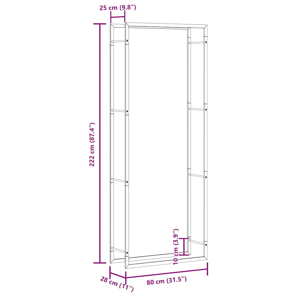 Brennholzregal Mattschwarz 80 x 28 x 222 cm Stahl