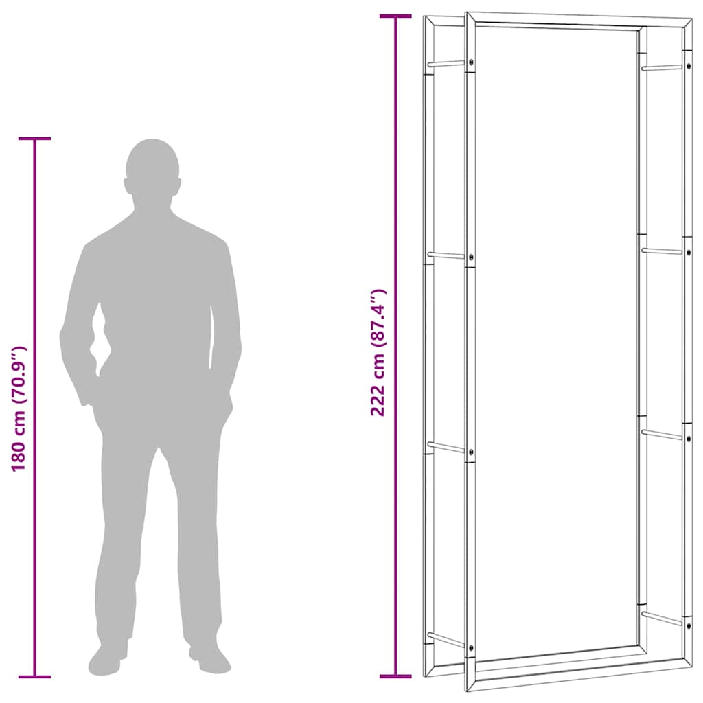 Brennholzregal Mattschwarz 80 x 28 x 222 cm Stahl
