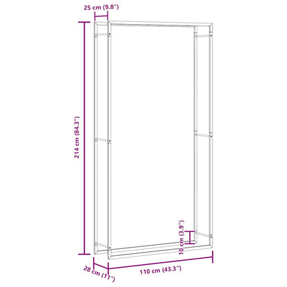 Brennholzregal Mattschwarz 110x28x214 cm Stahl
