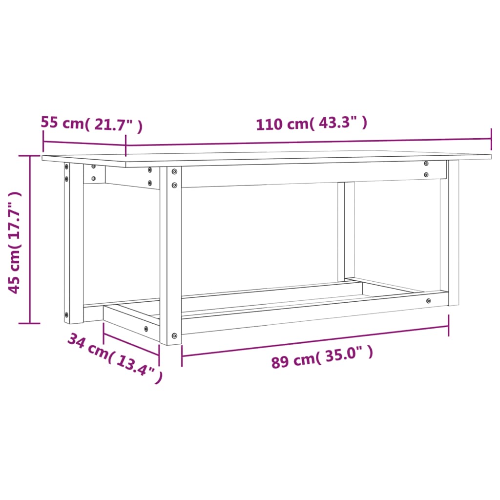 Table basse 110x55x45 cm en bois de pin massif