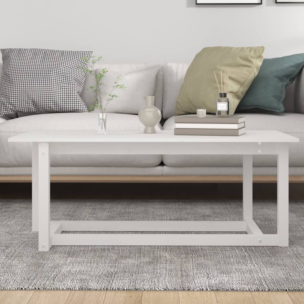Table basse blanche 110x55x45 cm en bois de pin massif