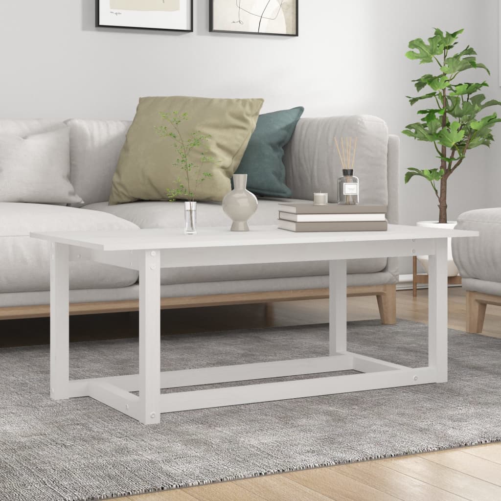 Table basse blanche 110x55x45 cm en bois de pin massif