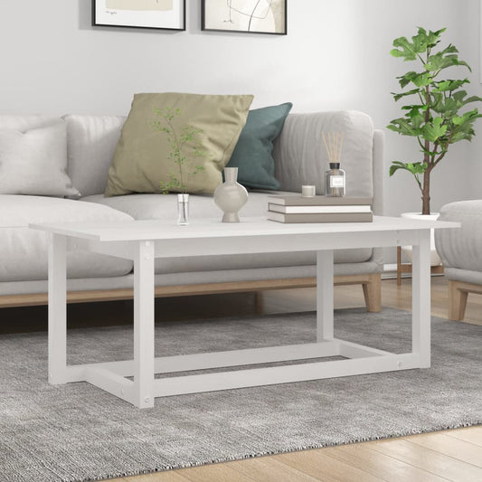 Table basse blanche 110x55x45 cm en bois de pin massif