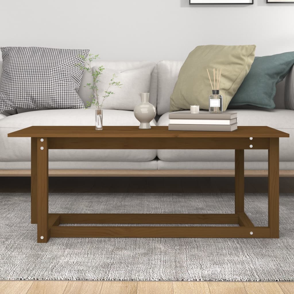 Table basse marron miel 110x55x45 cm en bois de pin massif