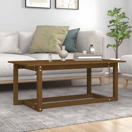 Table basse marron miel 110x55x45 cm en bois de pin massif