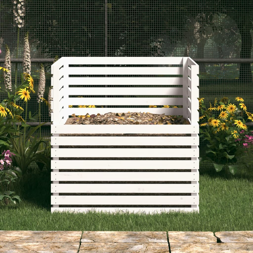 Composteur blanc 100x100x102 cm en pin massif