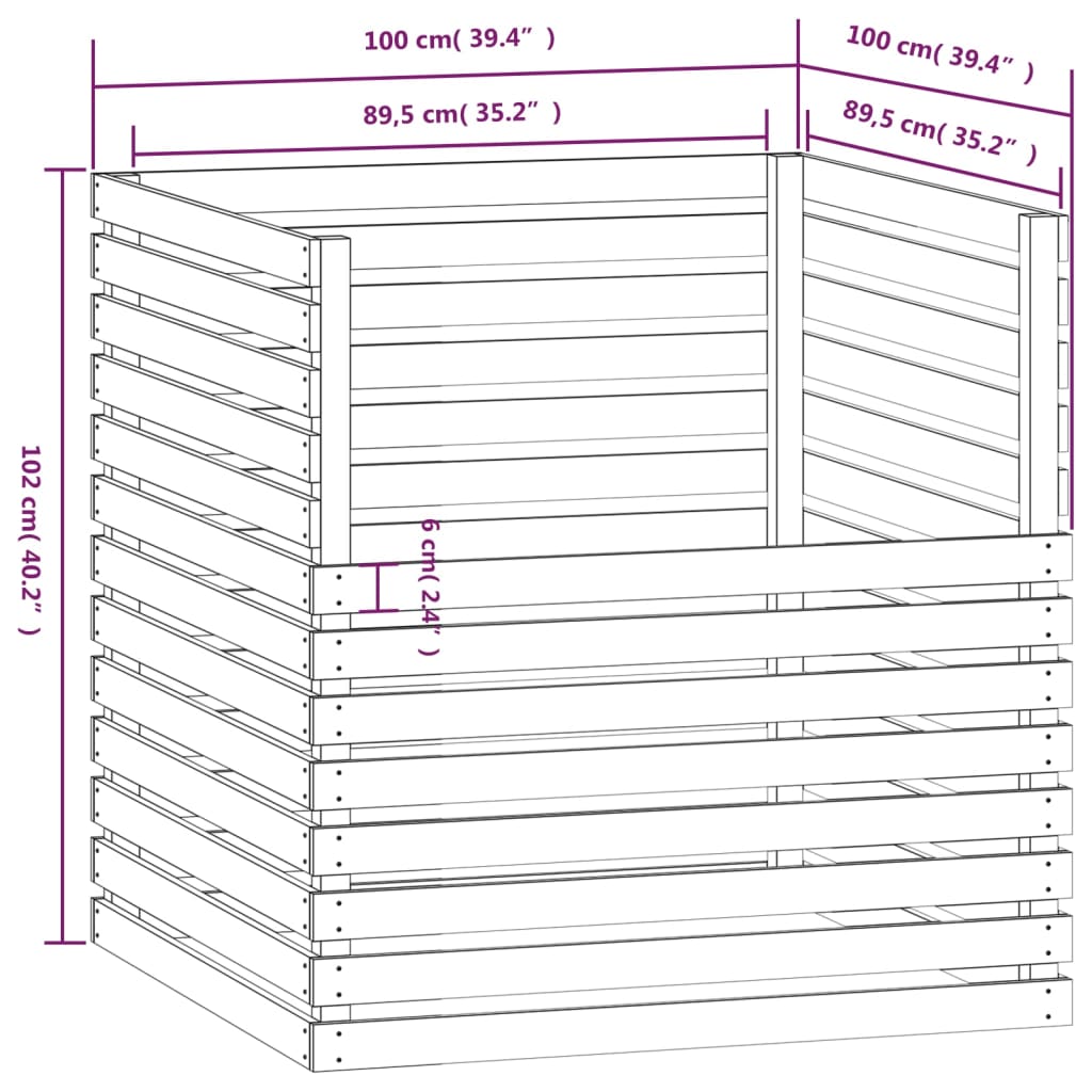 Composteur blanc 100x100x102 cm en pin massif