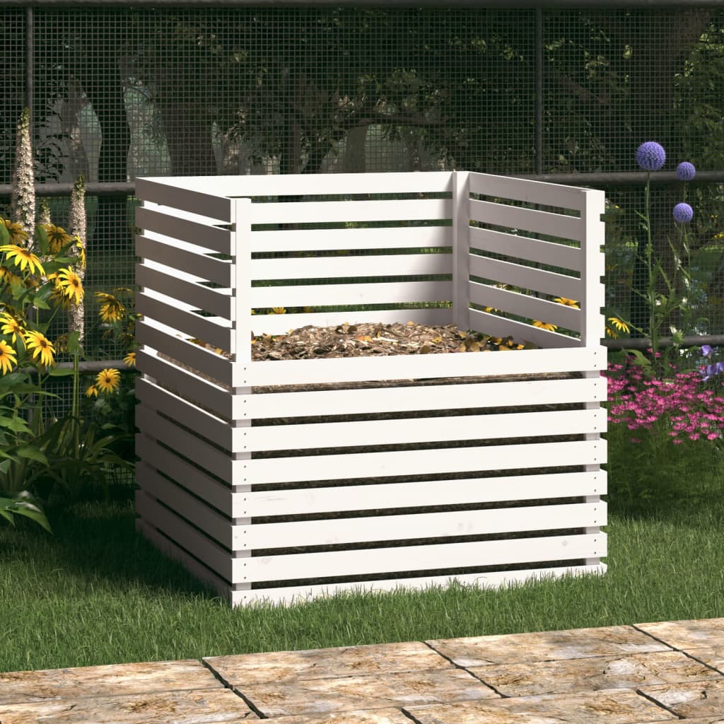 Composteur blanc 100x100x102 cm en pin massif
