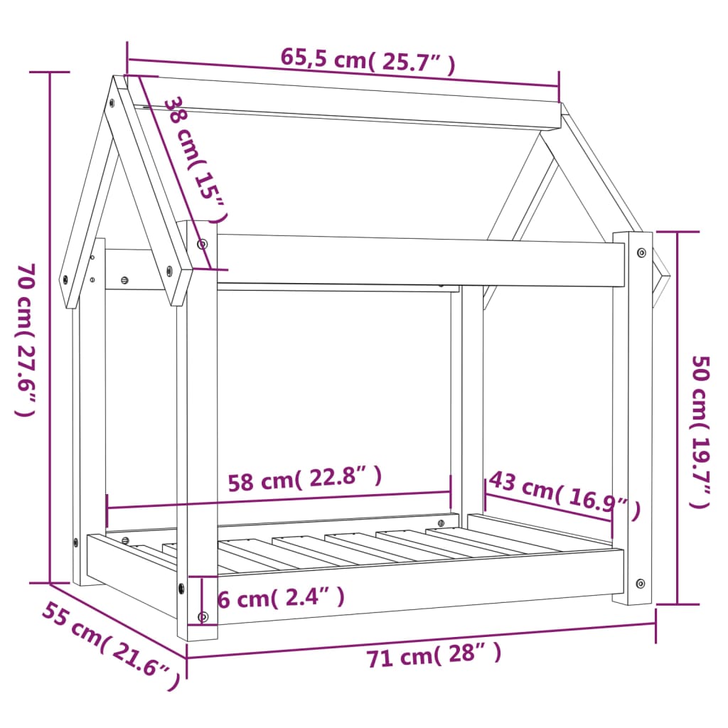 Hundebett Weiß 71x55x70 cm Massivholz Kiefer