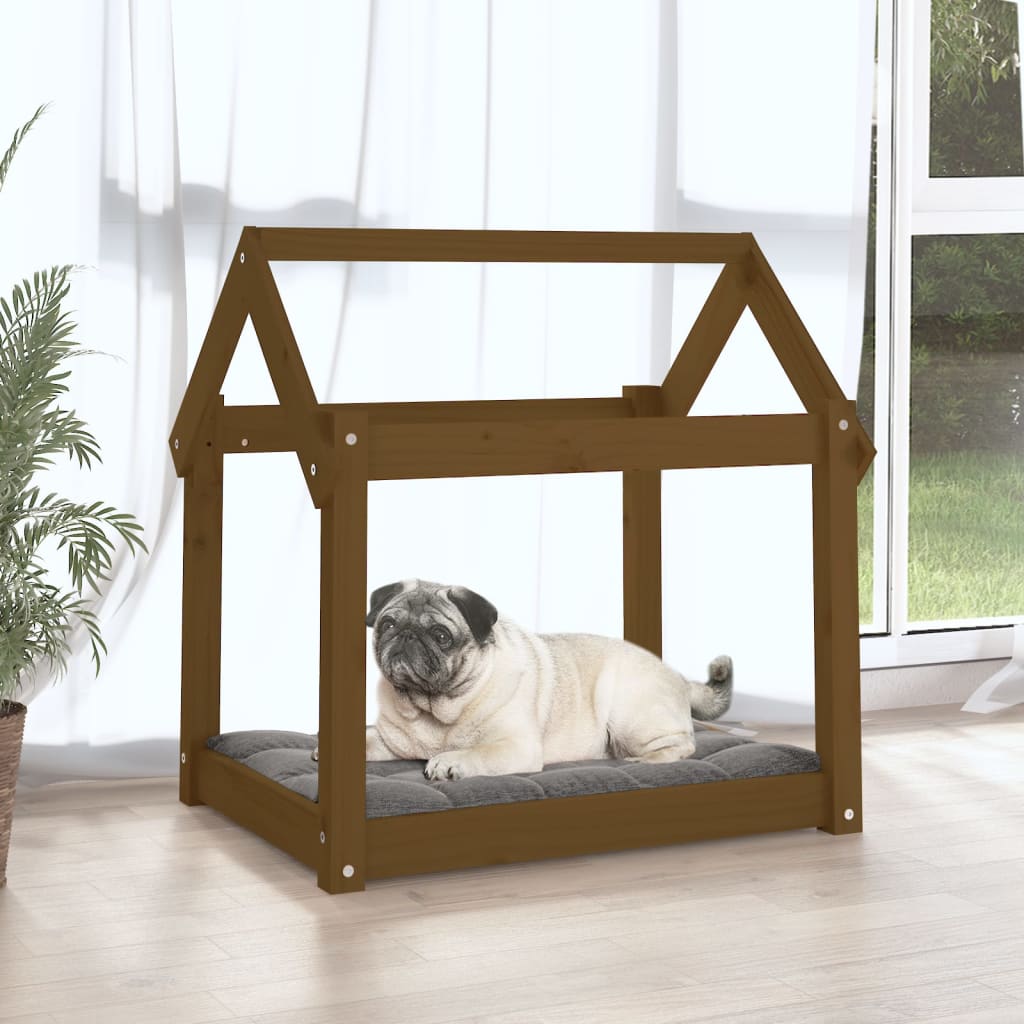 Lit pour chien marron miel 71x55x70 cm en bois de pin massif