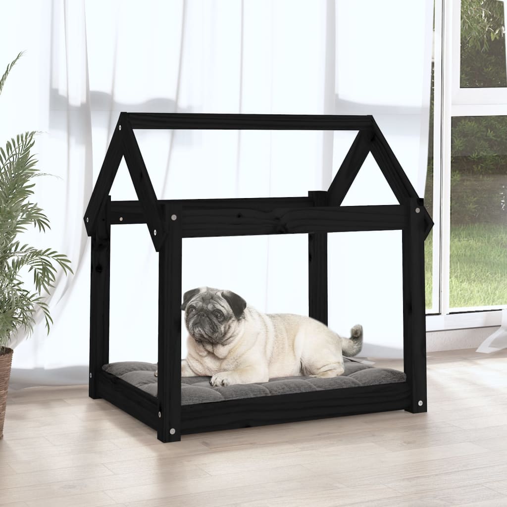 Lit pour chien noir 71x55x70 cm en bois de pin massif