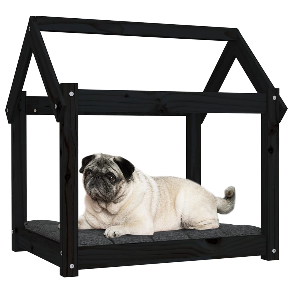 Lit pour chien noir 71x55x70 cm en bois de pin massif