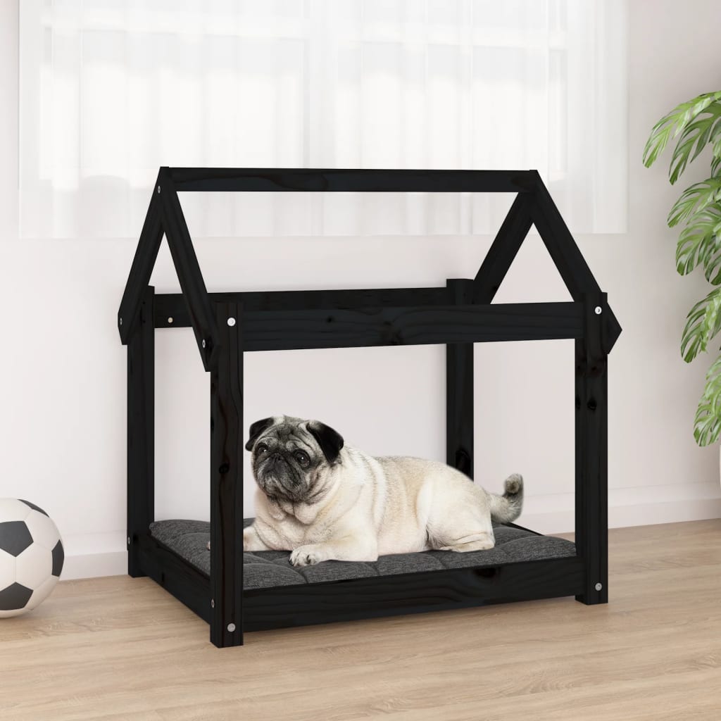 Lit pour chien noir 71x55x70 cm en bois de pin massif