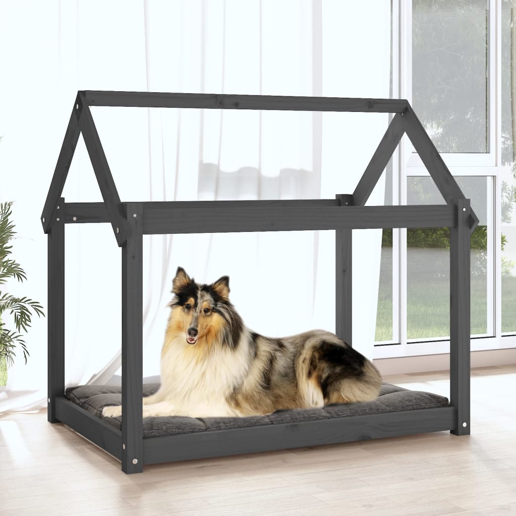 Lit pour chien gris 101x70x90 cm bois de pin massif