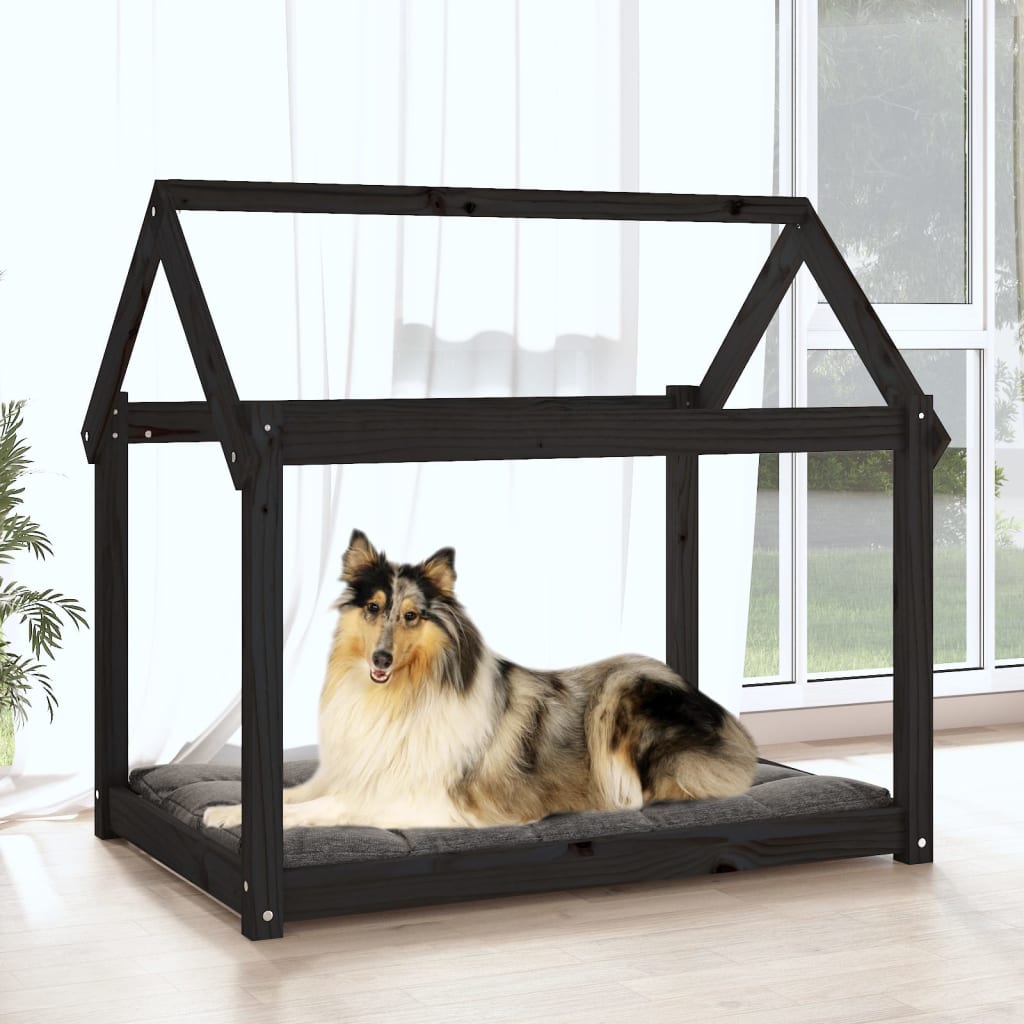 Lit pour chien noir 101x70x90 cm bois de pin massif