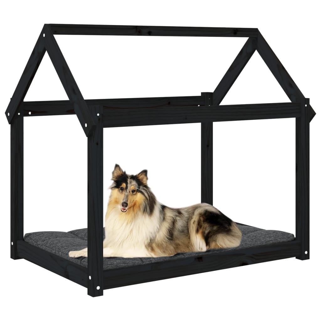 Lit pour chien noir 101x70x90 cm bois de pin massif