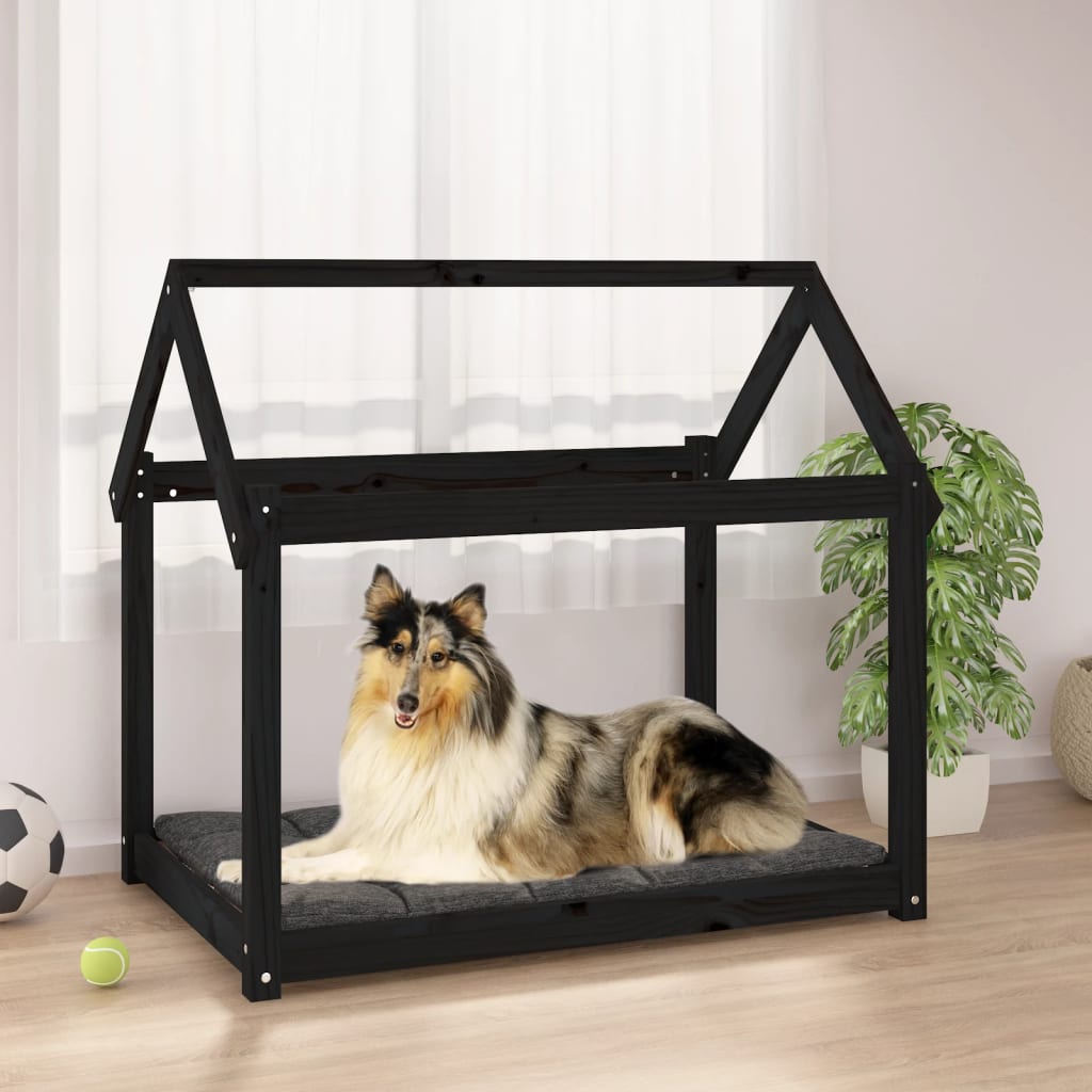 Lit pour chien noir 101x70x90 cm bois de pin massif