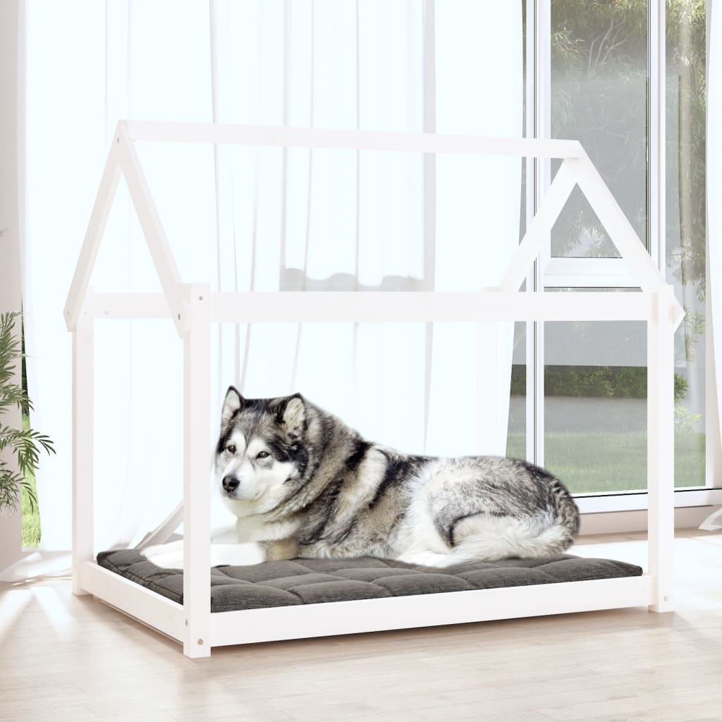 Lit pour chien blanc 111x80x100 cm en bois de pin massif