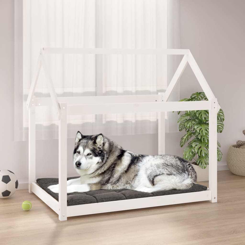 Lit pour chien blanc 111x80x100 cm en bois de pin massif