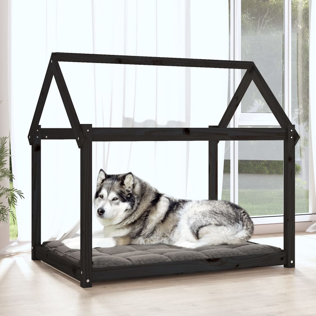 Lit pour chien noir 111x80x100 cm en bois de pin massif