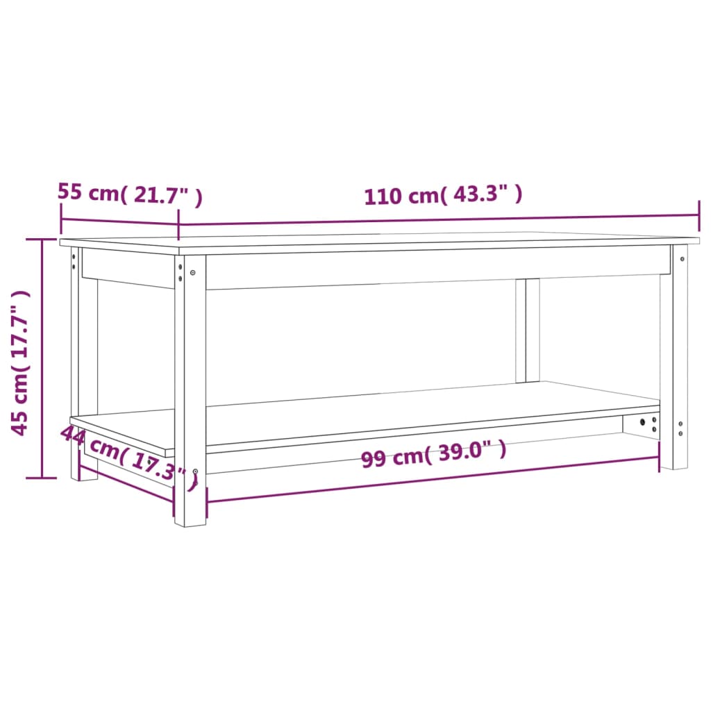 Couchtisch 110x55x45 cm Massivholz Kiefer