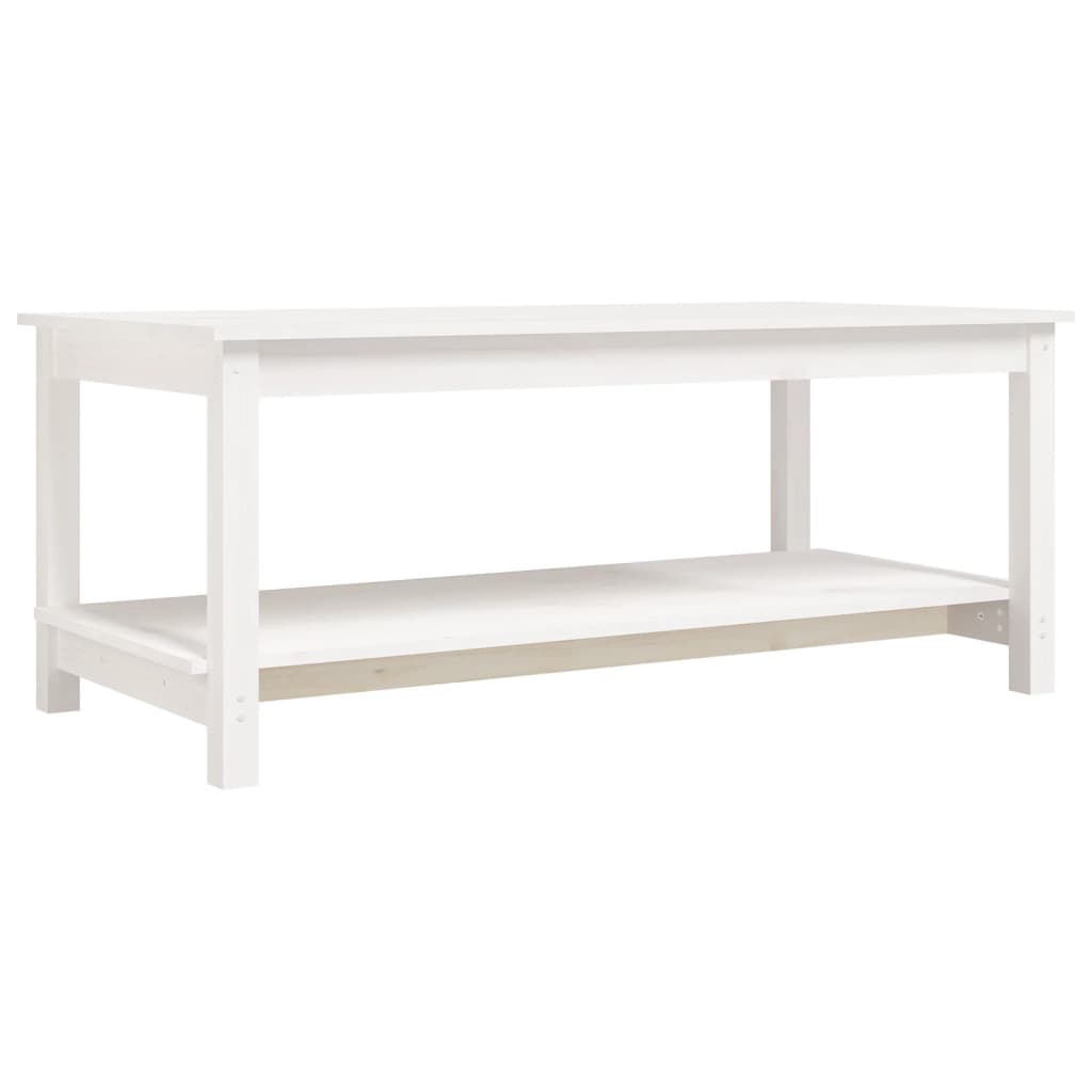 Table basse blanche 110x55x45 cm en bois de pin massif