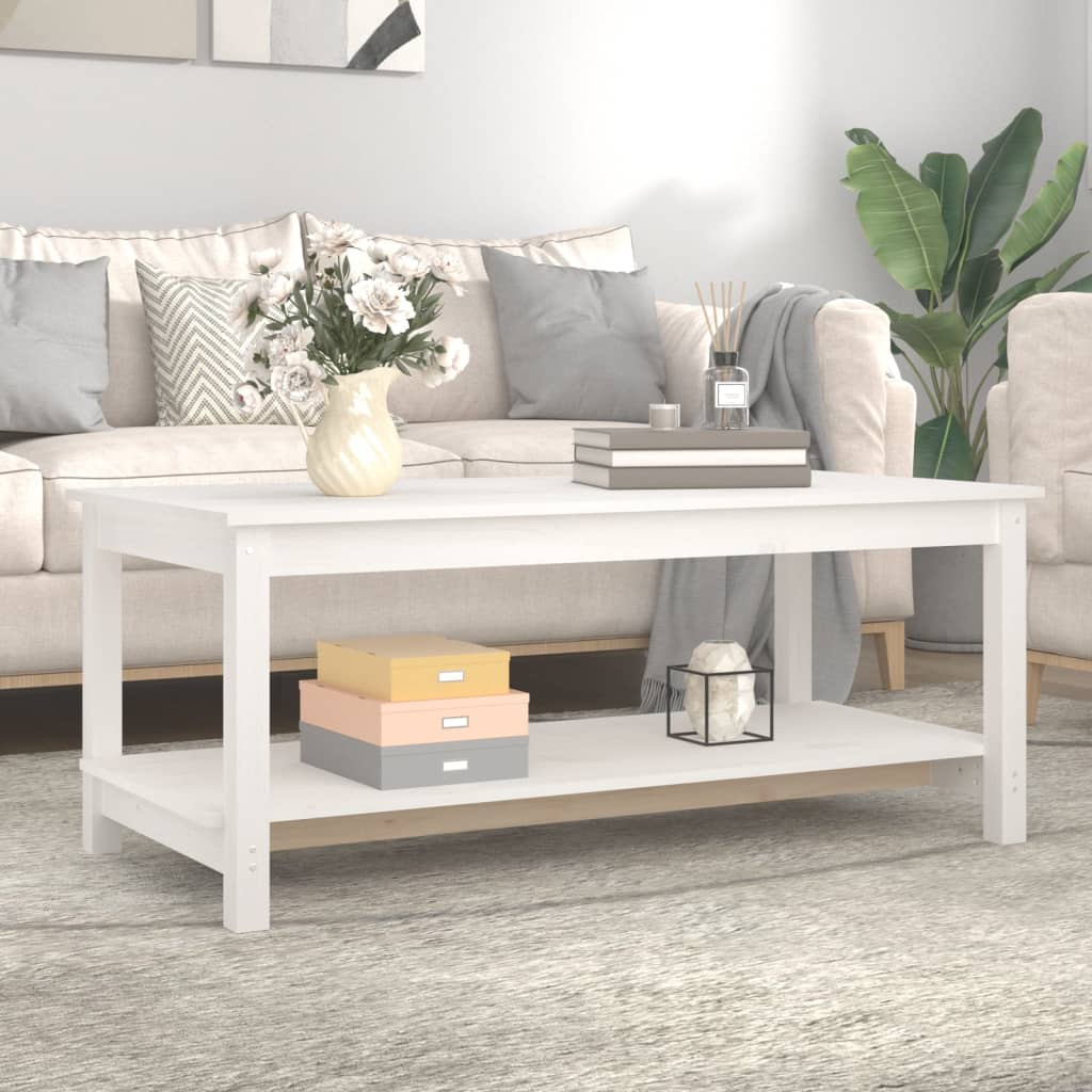Table basse blanche 110x55x45 cm en bois de pin massif