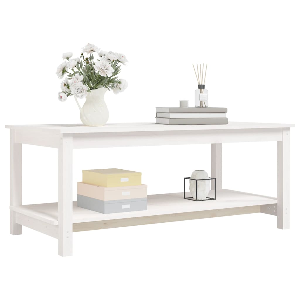 Table basse blanche 110x55x45 cm en bois de pin massif